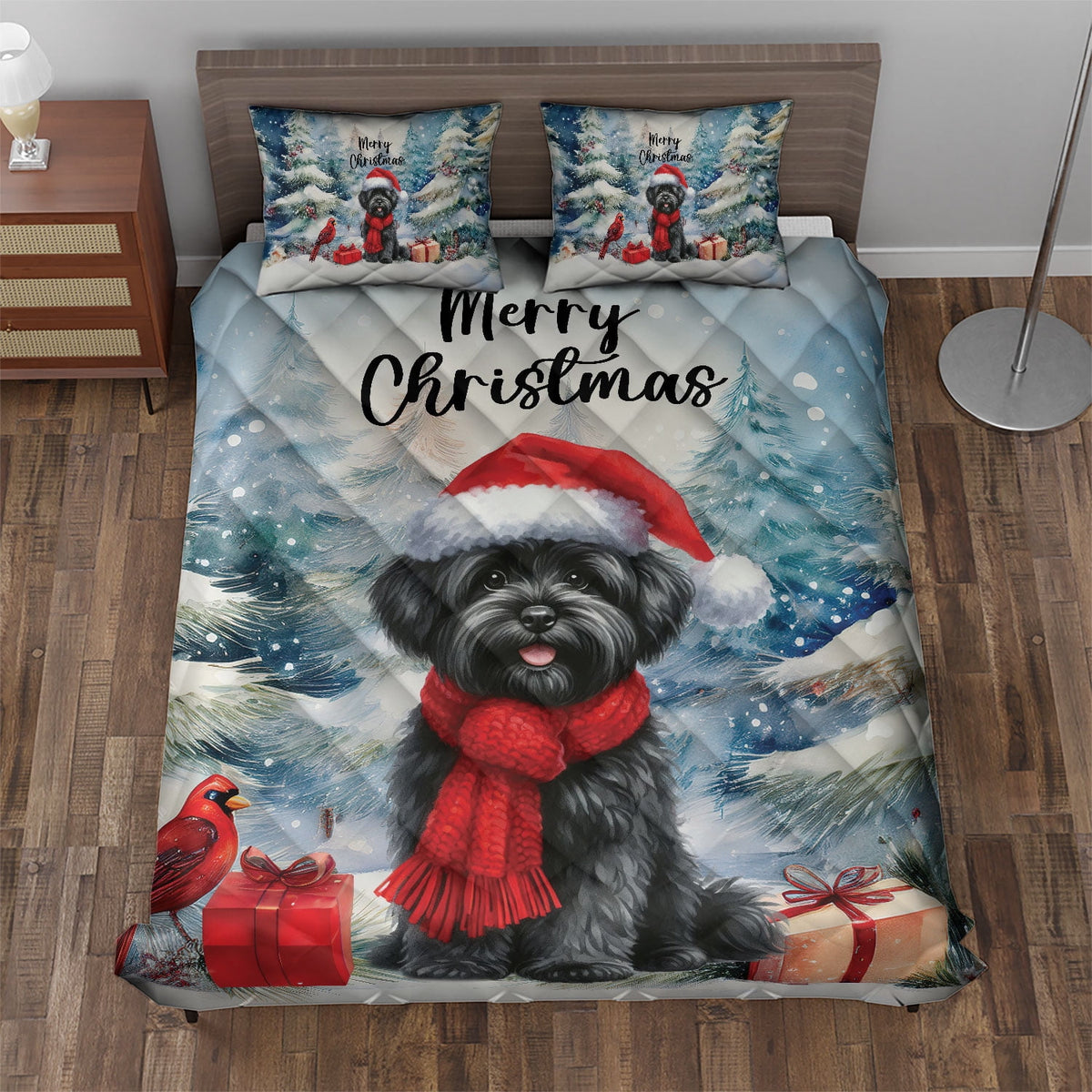 Merry Christmas French Bulldog Enjoys Woofmas Winter Xmas Holiday Quilt Bedding Set Dog Lover Gifts 1 Blanket Bed Cover 2 Pillowcases - 02022