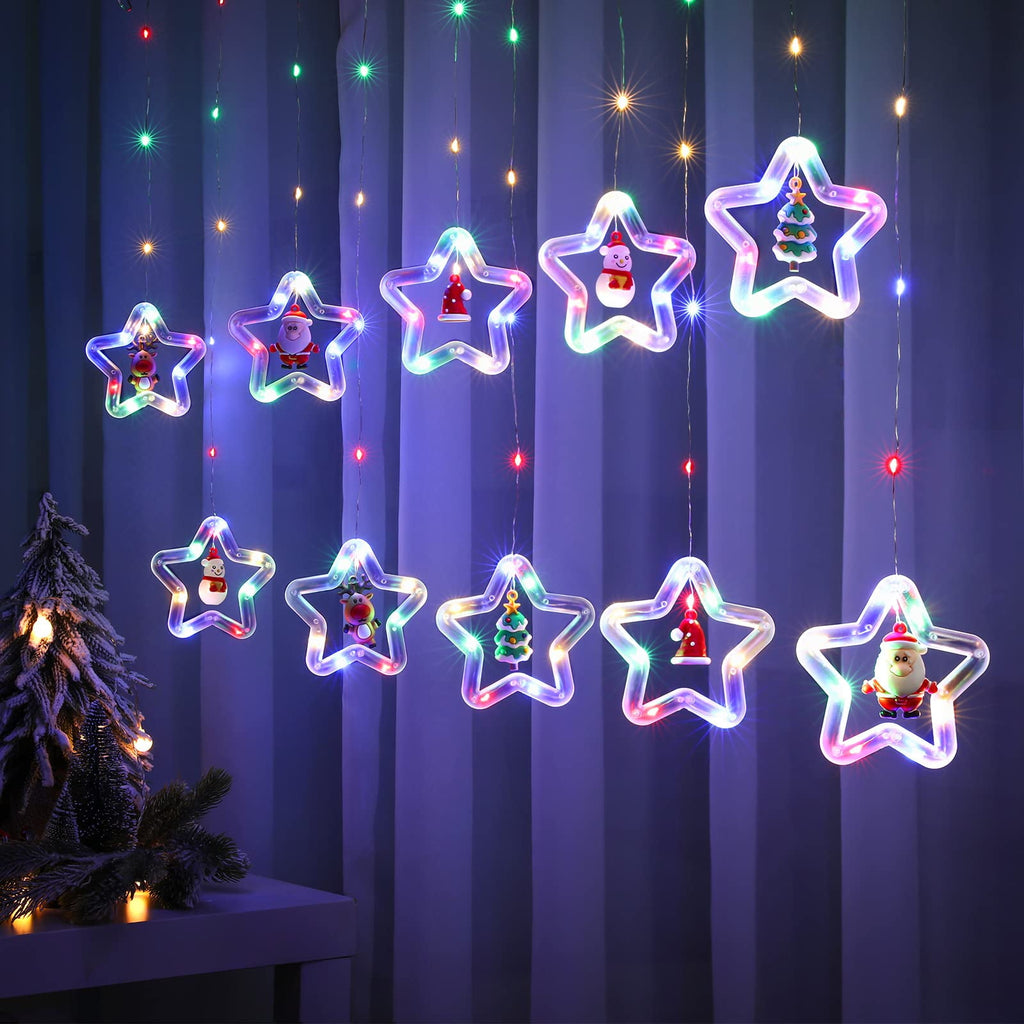 WILLED Christmas String Lights, 120 LED Window Curtain Lights with Christmas Ornaments, 9.8ft USB Powered Warm White Waterproof Fairy Lights Indoor Outdoor for Xmas Tree Patio Garden Party Home Decor