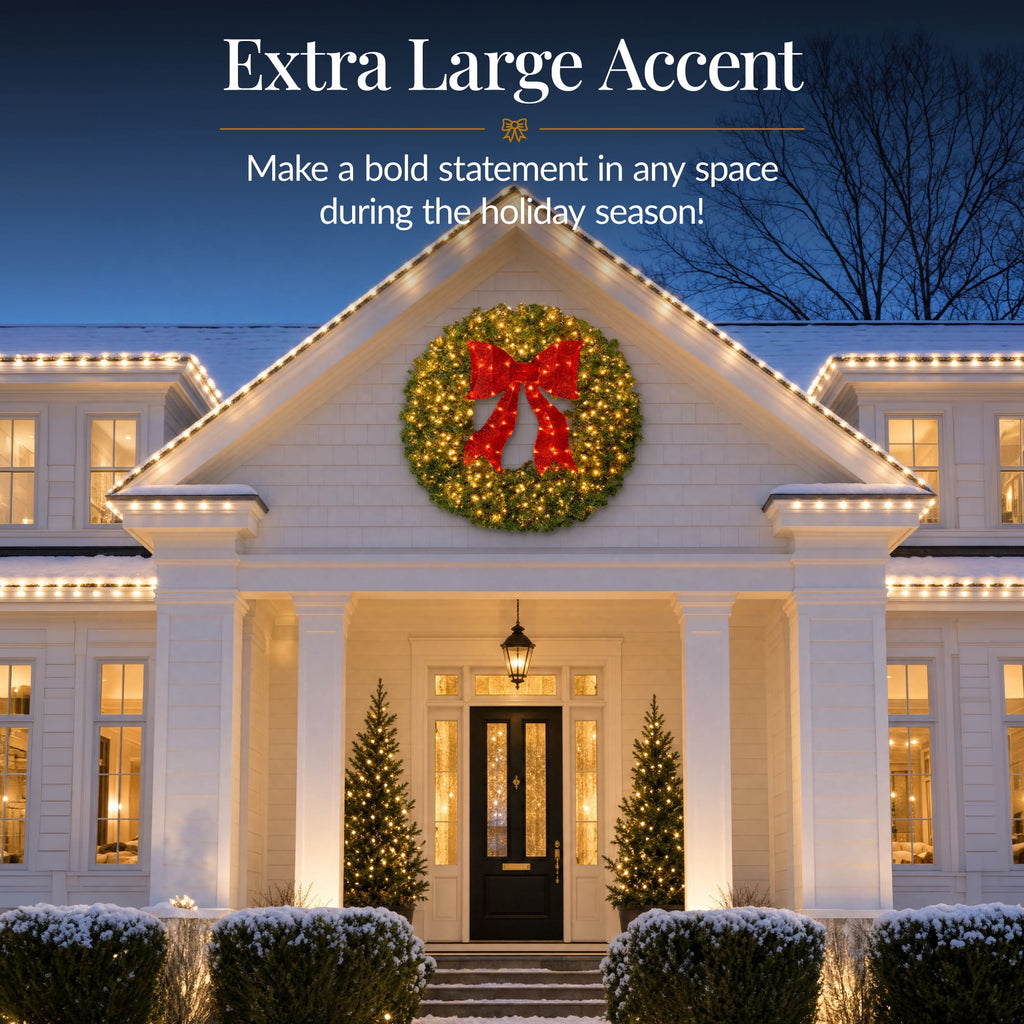 Best Choice Products 48in Artificial Pre-Lit Fir Christmas Wreath Decor w/ Red Bow, 250 LED Lights, 714 Tips, Plug-In