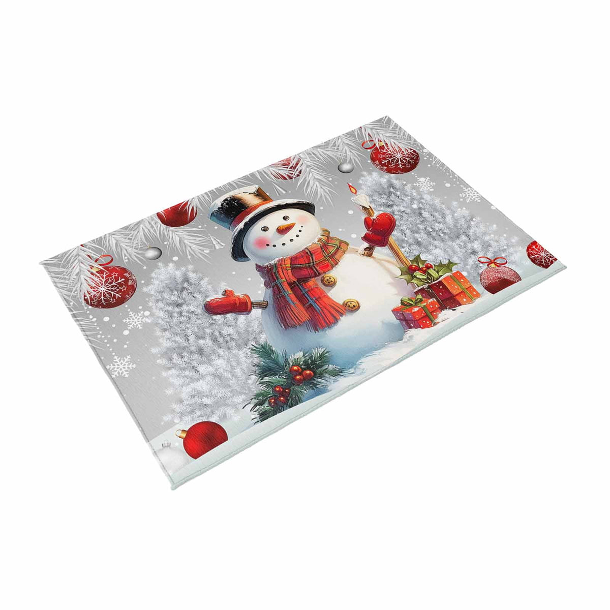 Grey Snowman Christmas Outdoor Rug for Patio/Deck/Porch, Non-Slip Large Area Rug 4 x 6 Ft, Xmas Tree Red Balls Snowflake Indoor Outdoor Rugs Washable Area Rugs, Reversible Camping Rug Carpet Runner