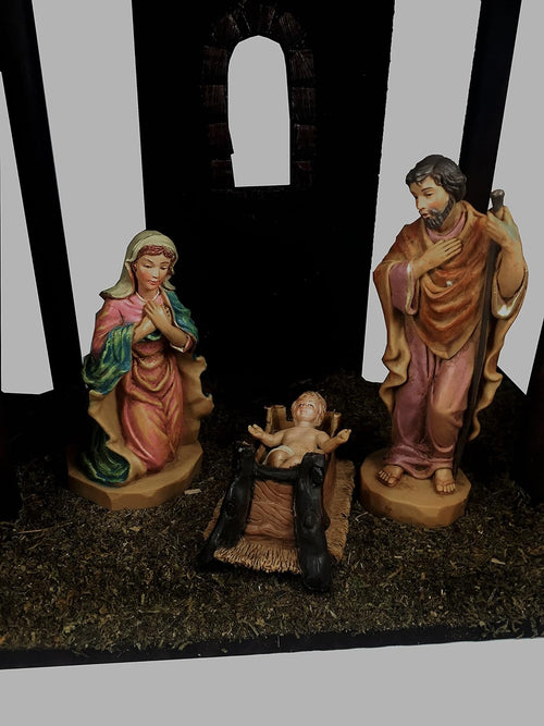 10 Piece Nativity Set with Wood Stable