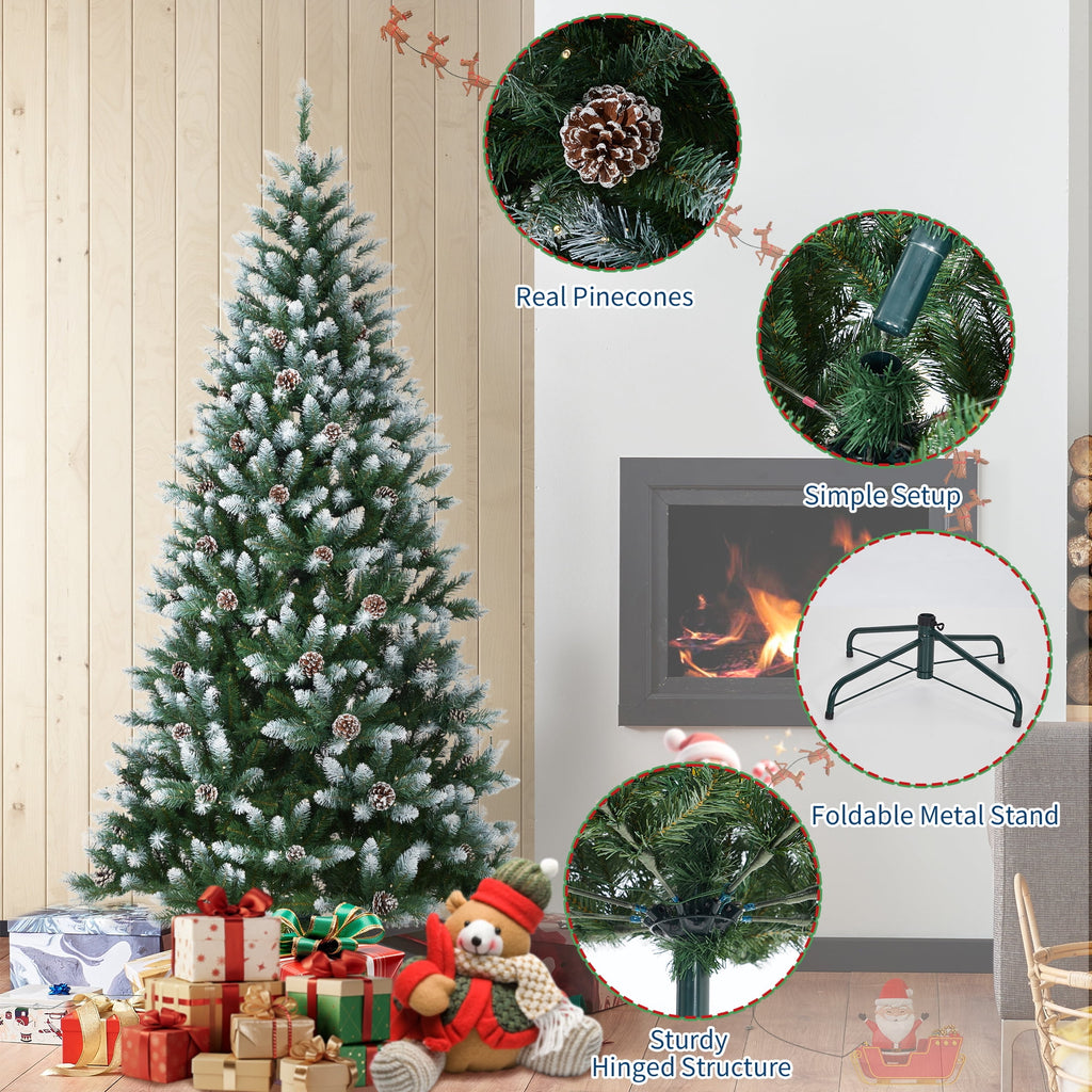JoanKaren 7.5' Pre-Lit Green Artificial Christmas Tree,Metal Stand Full Xmas Tree with 600 Multicolor Lights