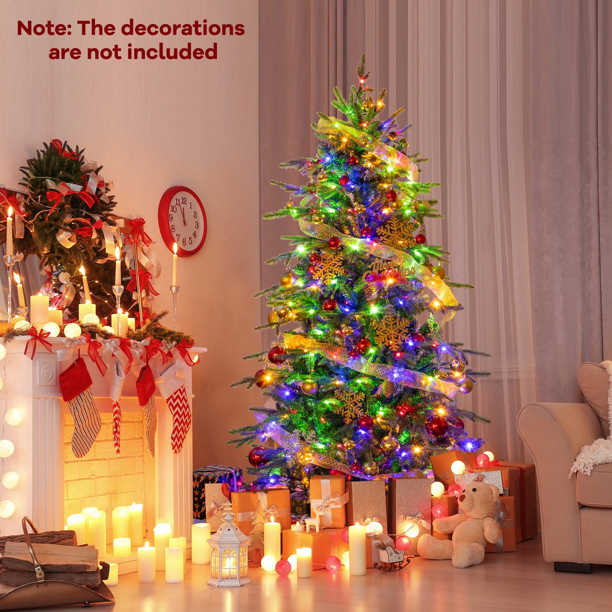 Topbuy 9 FT Pre-lit Artificial Christmas Tree Hinged Xmas Tree with 1770 Branch Tips 560 Multicolored & Warm White LED Lights