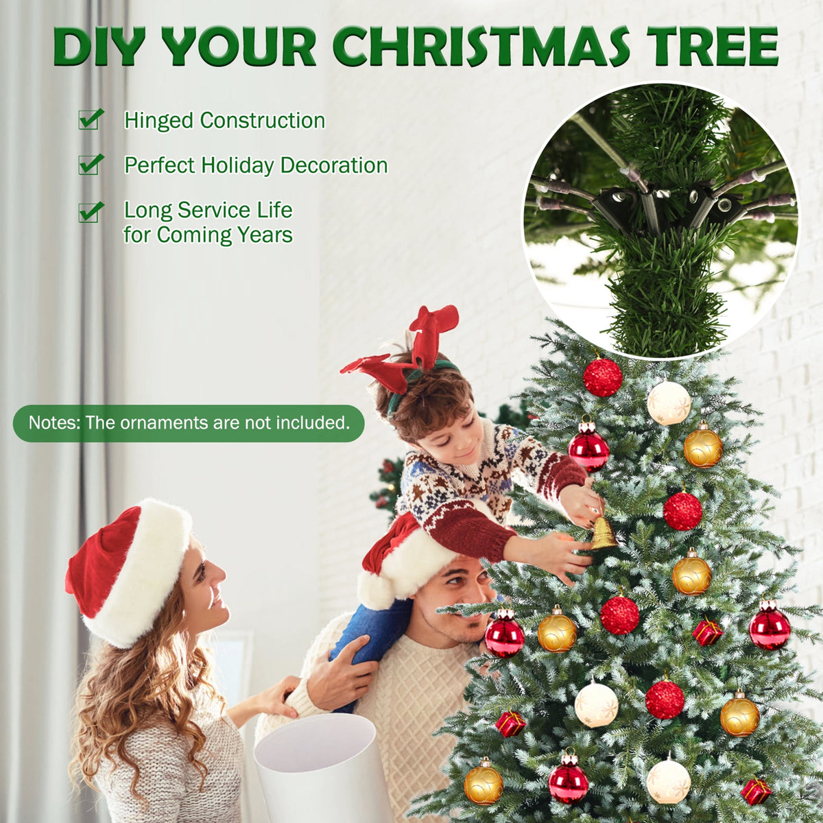 Gymax 7 Ft Artificial Christmas Tree Unlit Hinged Xmas Tree w/ Metal Stand
