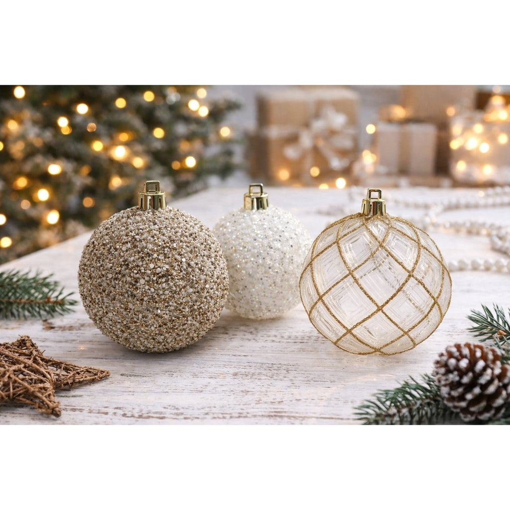 My Texas House 62-Count Gold and White Shatterproof Christmas Ornaments