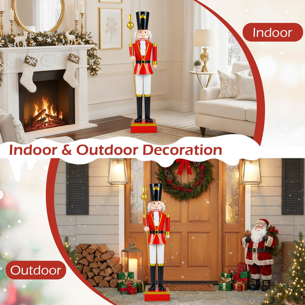 Gymax 4' Outdoor Christmas Nutcracker w/High Hat & Beautiful Scepter Uniform & Boots for Yard Black