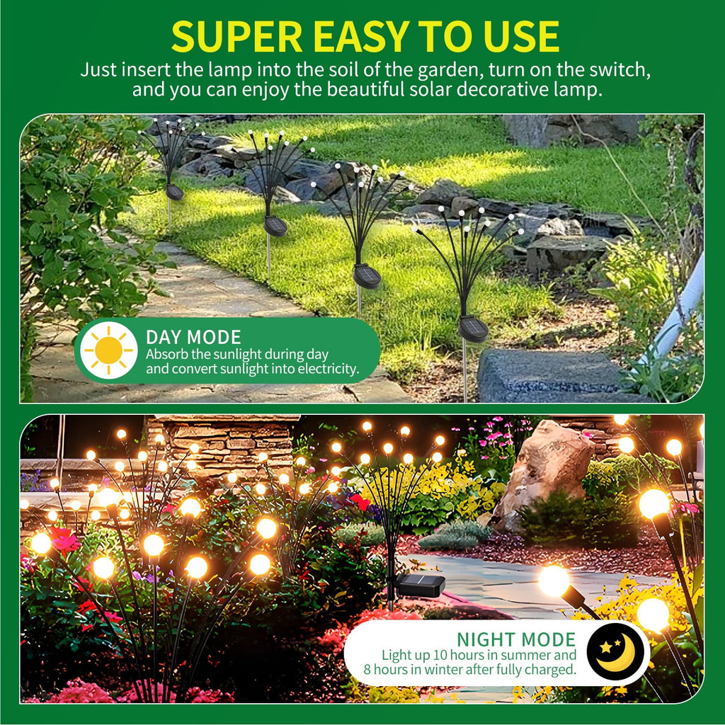TopZoo Solar Garden Stake Lights, Solar Firefly Lights Outdoor Decorative Waterproof for Outside Backyard Decor, Yard Decor, Garden Decor, Christmas, Warm White Round LED Bulb, 4 Packs