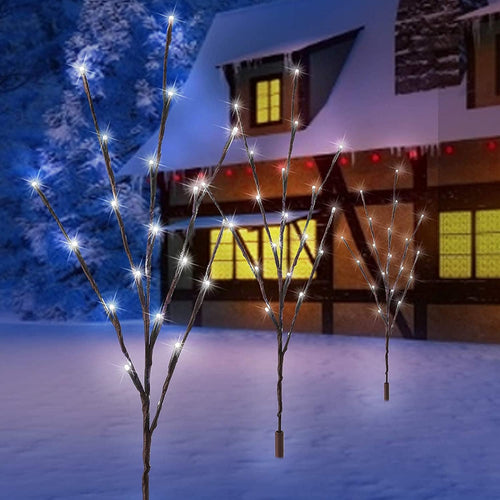 3 Pack Lighted Branches for Vases Plug in - Christmas DIY Twig Pathway Lights with 60 LED Bulbs, Artificial Tree Bendable Xmas Fairy Lights with Stakes(Vase NOT Included)