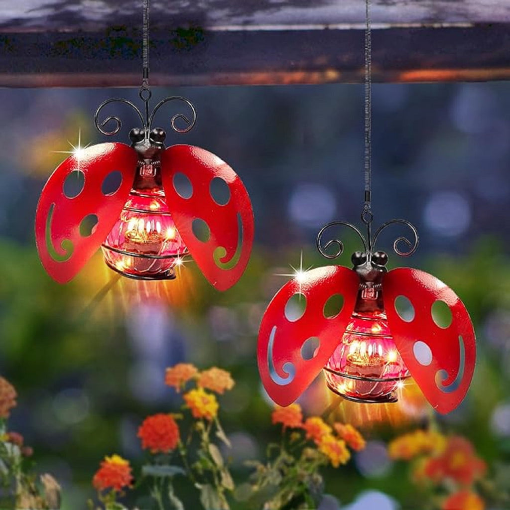 2 Pack Solar Butterfly Hanging Lantern Waterproof LED Outdoor Decor Light for Patio Garden Yard Pathway Balcony Porch Backyard