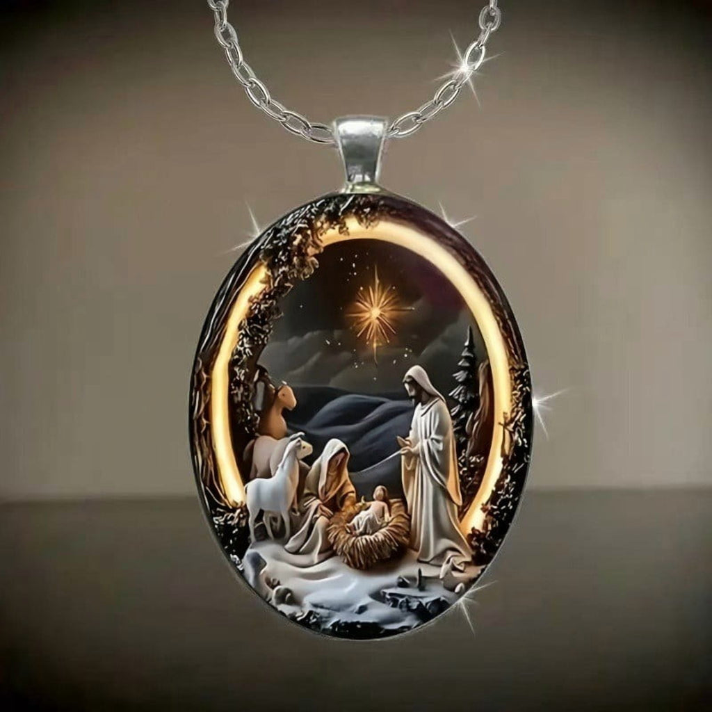 Uxgjfwu Nativity Scene Necklace, Jesus Incarnation Pendant with Manger Design, Christian Religious Jewelry for Christmas, Inspirational Gift for Believers, Symbolic