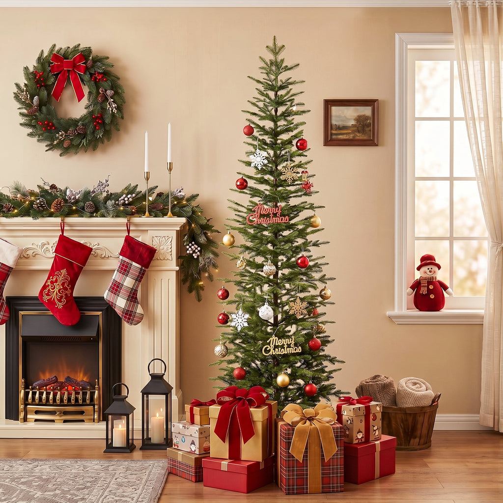 DR.Planzen 5ft Pencil Christmas Tree, 1104 Tips PE Realistic Unlit Artificial Slim Christmas Tree with Metal Stand - Holiday Indoor Decoration for Apartment Entryway Corner Office