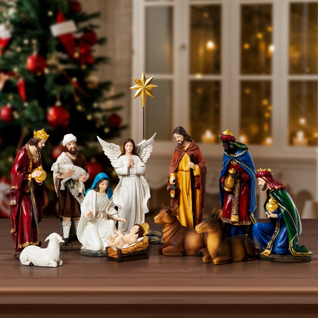 KUETH Indoor Nativity Set Christmas Nativity Scene Holiday Family Gift Religious Decorations 13 Pieces 7 inch