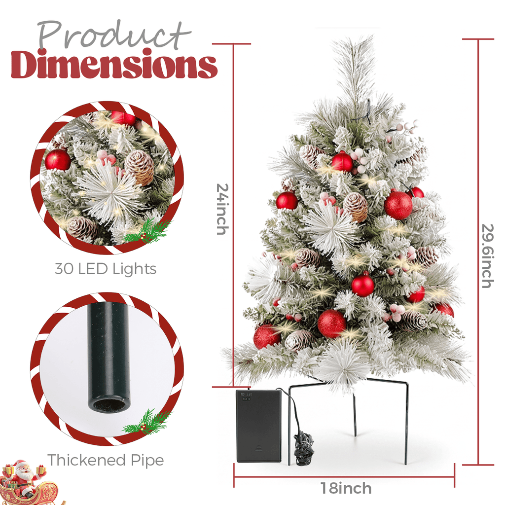 2 Pack 30 inch Prelit Outdoor Pathway Christmas Tree, Artificial Small Xmas Tree with Dual Color Berries & Balls, 30 Battery Operated Warm Lights for Holiday New Year Winter Patio Driveway Yard Lawn