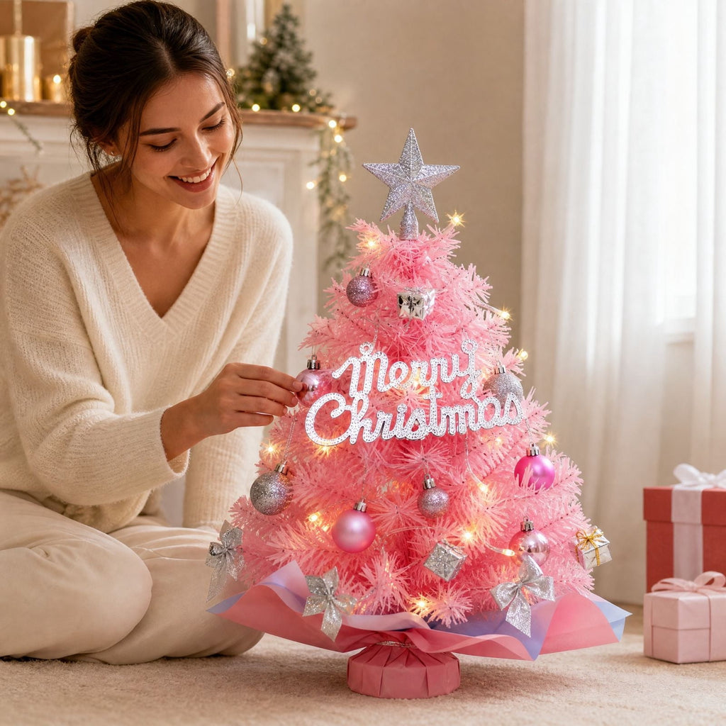 DIY Beaded Christmas Tree Kit - Handmade Mini Tabletop Xmas Tree with Santa Topper, Built-In Warm Lights, Holiday Decor Craft Gift for Adults