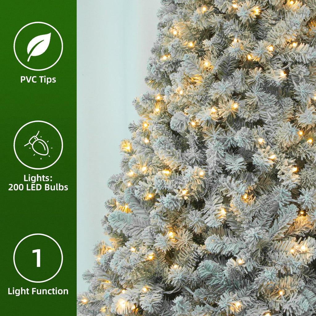 VIVATREES 6ft Pre-lit Artificial Christmas Tree 760 Hinged Branch Tips with 230 LED White Warm Lights Foldable Metal Base