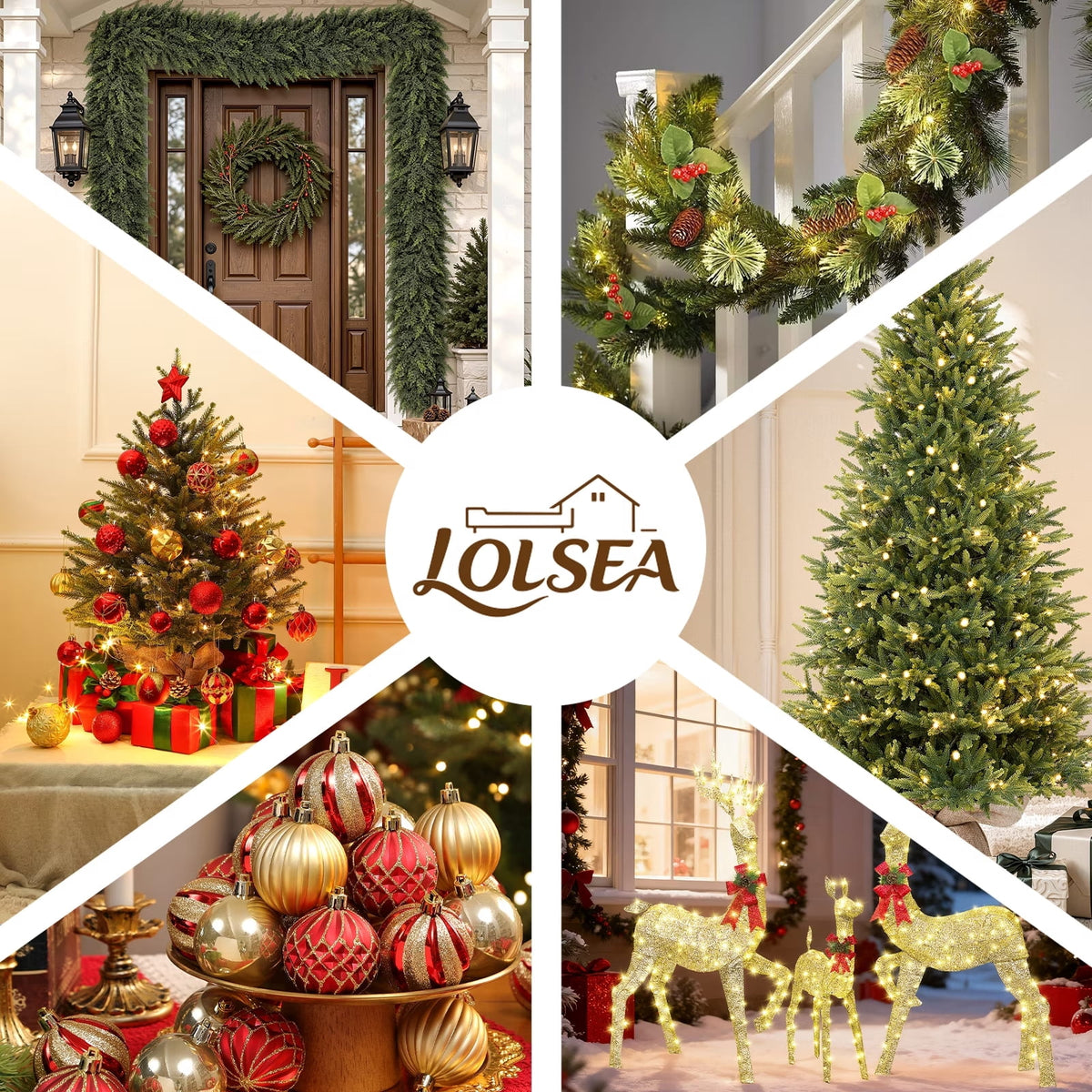 Lolsea 5.5ft Prelit PE Pine Artificial Christmas Tree with Lifelike Needles & Pine Cones, Remote Control, Warm White & Multi‑Color LED Lights