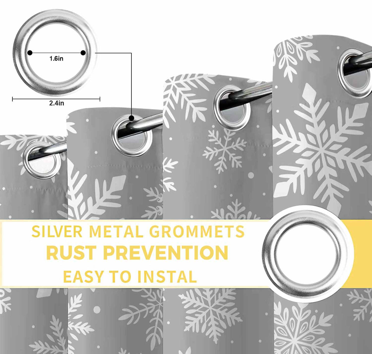 Fsddascl Grey White Snowflake Christmas Blackout Curtains for Bedroom/Living Room, Thermal Insulated Kitchen Curtains, Winter Xmas Snowflakes Grommet Darkening Window Treatment Drapes 42"x84"x2