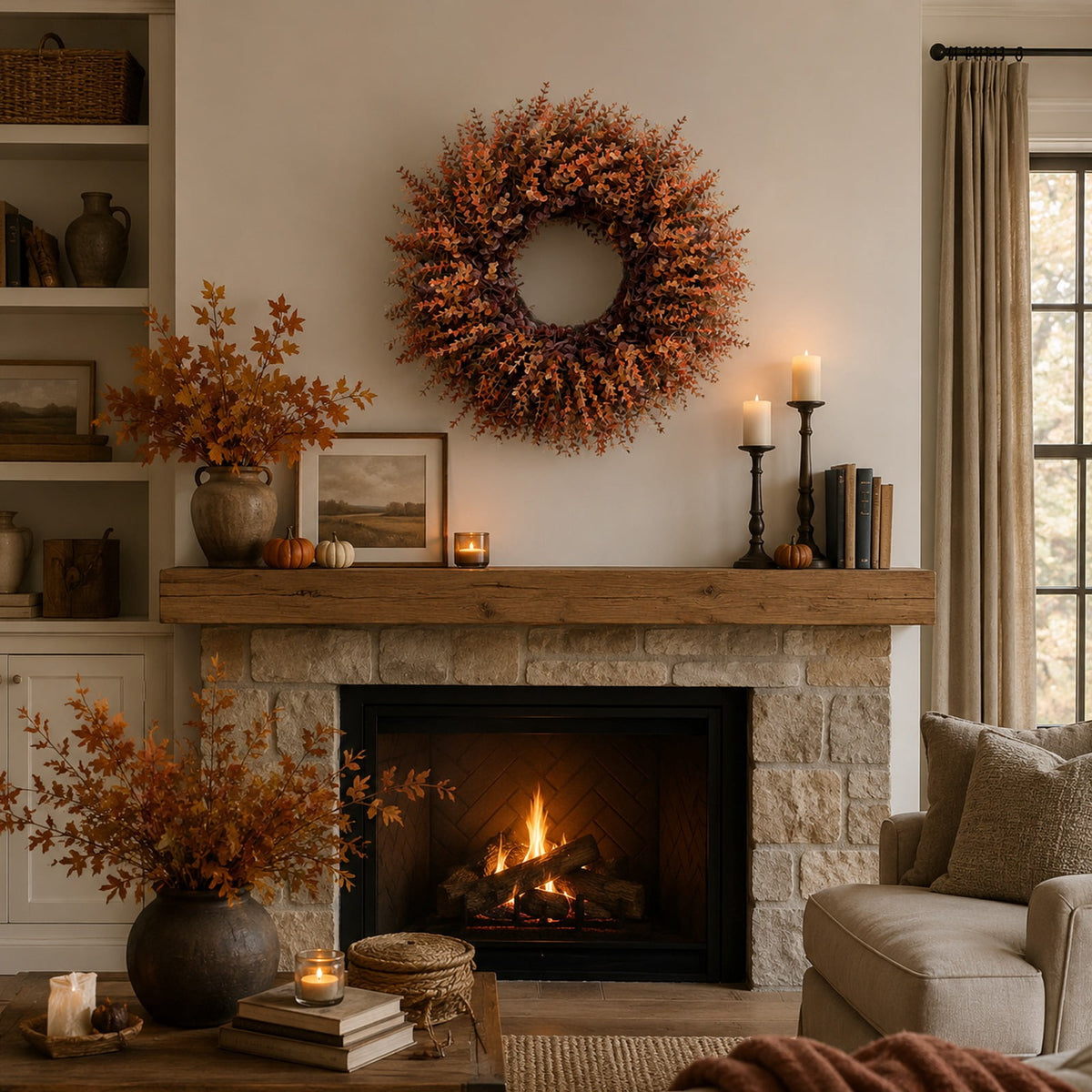 Wreath 28 Inch Artificial Faux Leaf Thanksgiving Wreath for Front Door Home Seasonal Decor