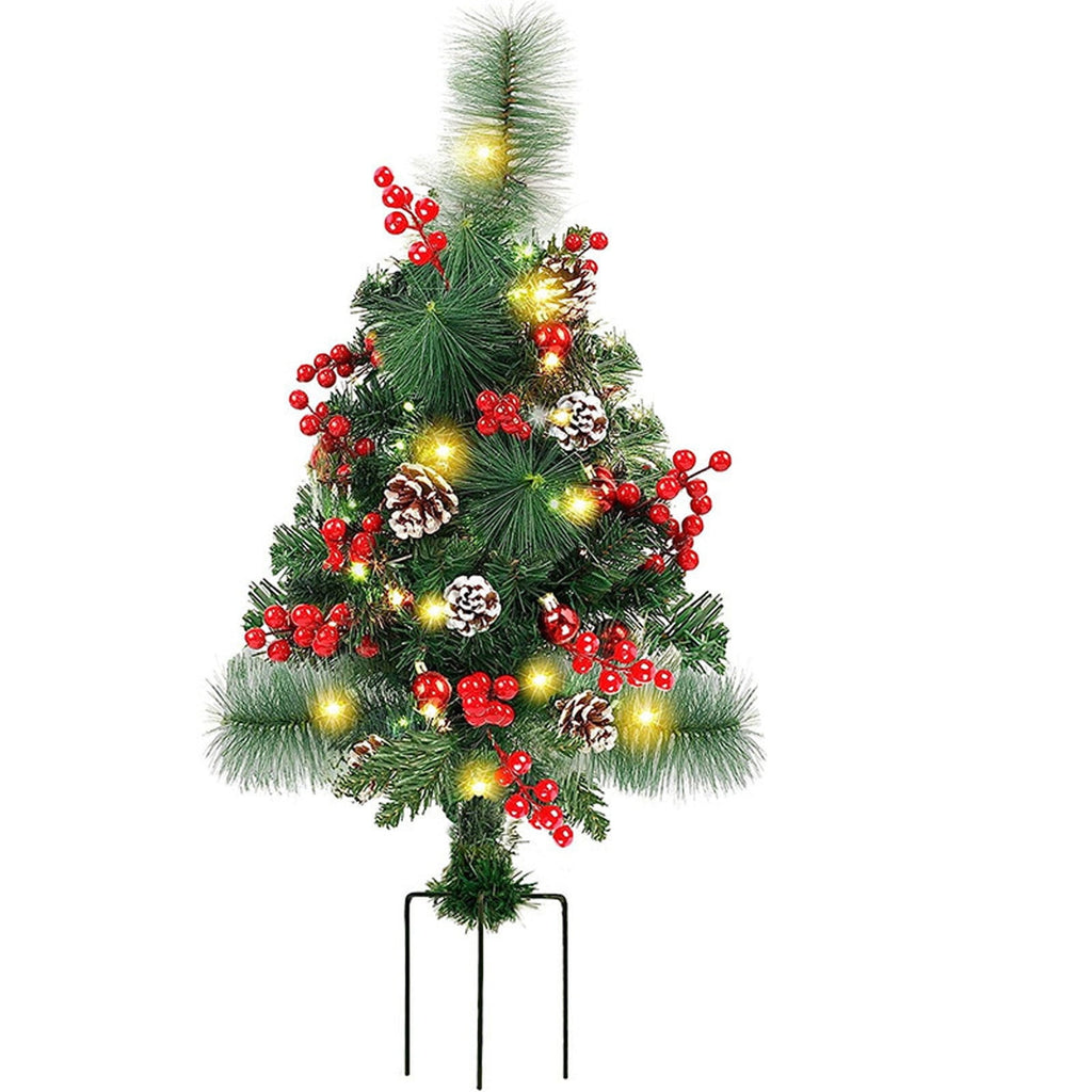 Solar Christmas Tree，Waterproof Christmas Tree Decorations for Porch, Outdoor Christmas Trees for Yard Garden Lawn Pathway with LED Lights, Red Berries, Xmas Ornaments