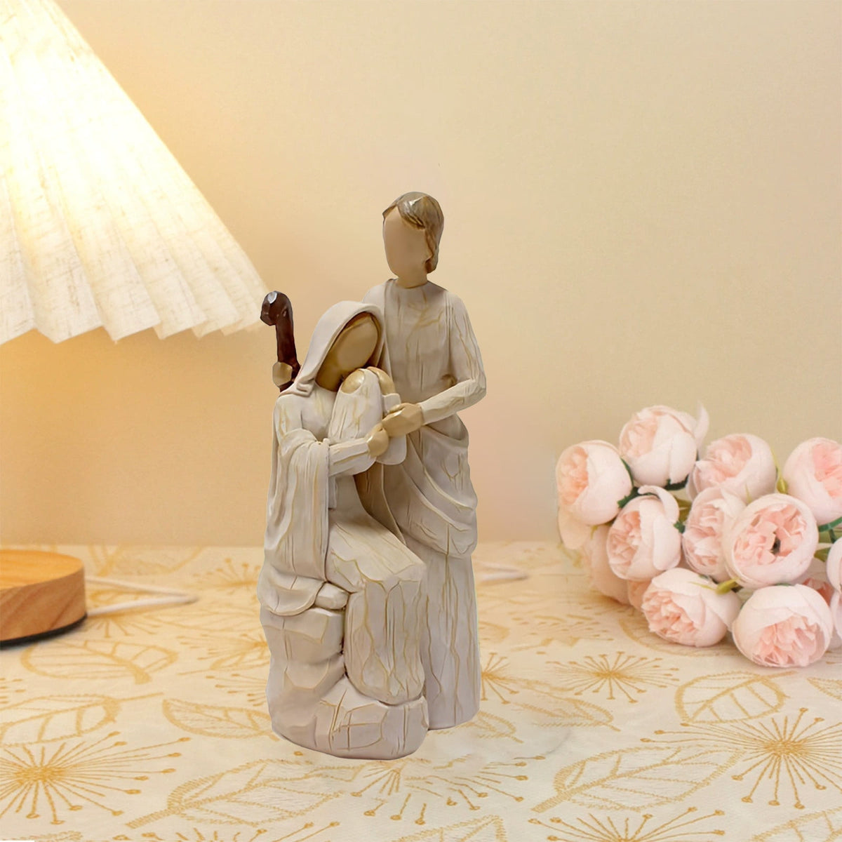 Nativity Set Indoor, Jesus Figure Nativity Scene, Handcrafted Resin Statue of Virgin Mary Holding Baby Jesus with Joseph