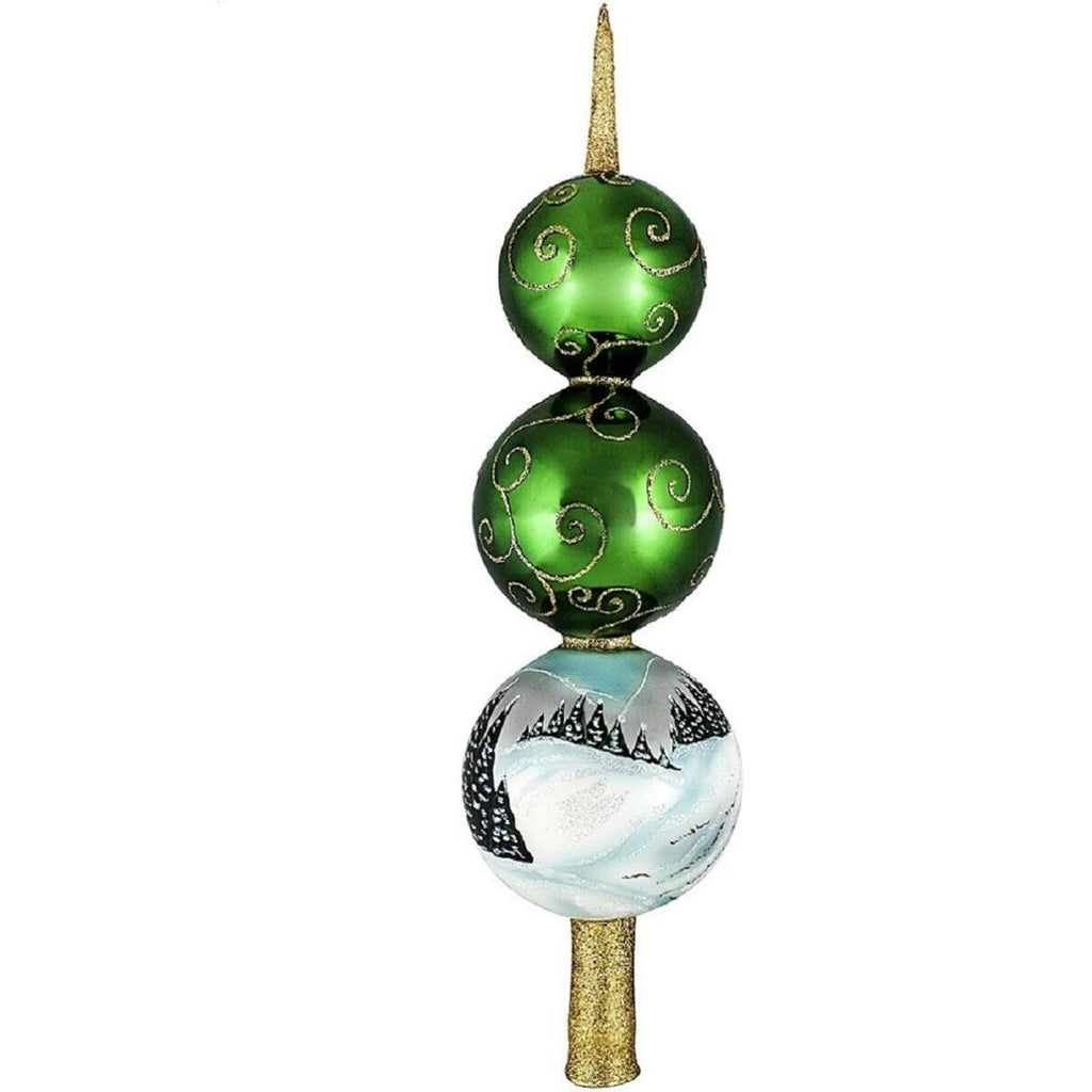 Metzler Brothers Snowy Barn Winter Finial Polish Glass Christmas Tree Topper