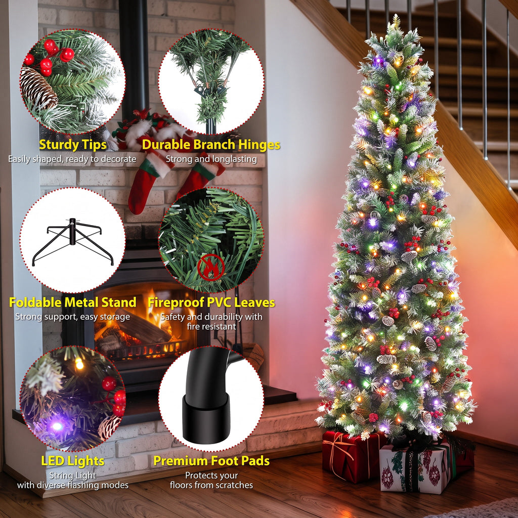 Legooin 6FT Pre-lit Christmas Tree Flocked Artificial Xmas Tree with 800 Branch Tips, 300 LED Lights, 51 Pinecones, for Christmas Holiday Decor, Green
