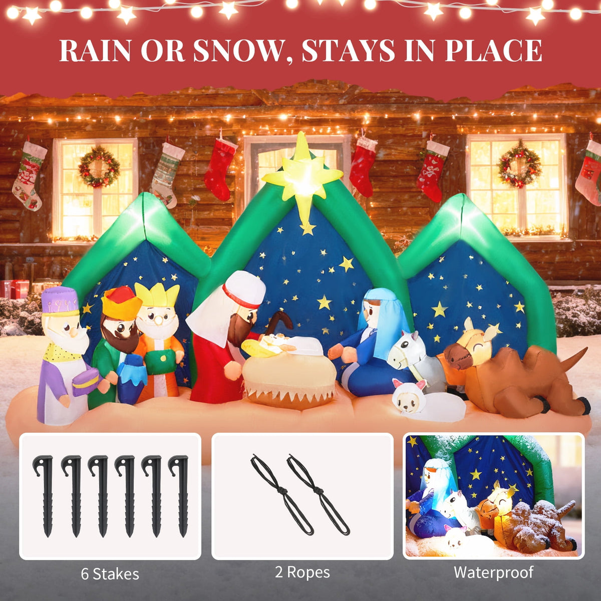 Zimtown 9FT Inflatables Nativity Scene Outdoor Christmas Decorations for Holiday Lawn Garden Party