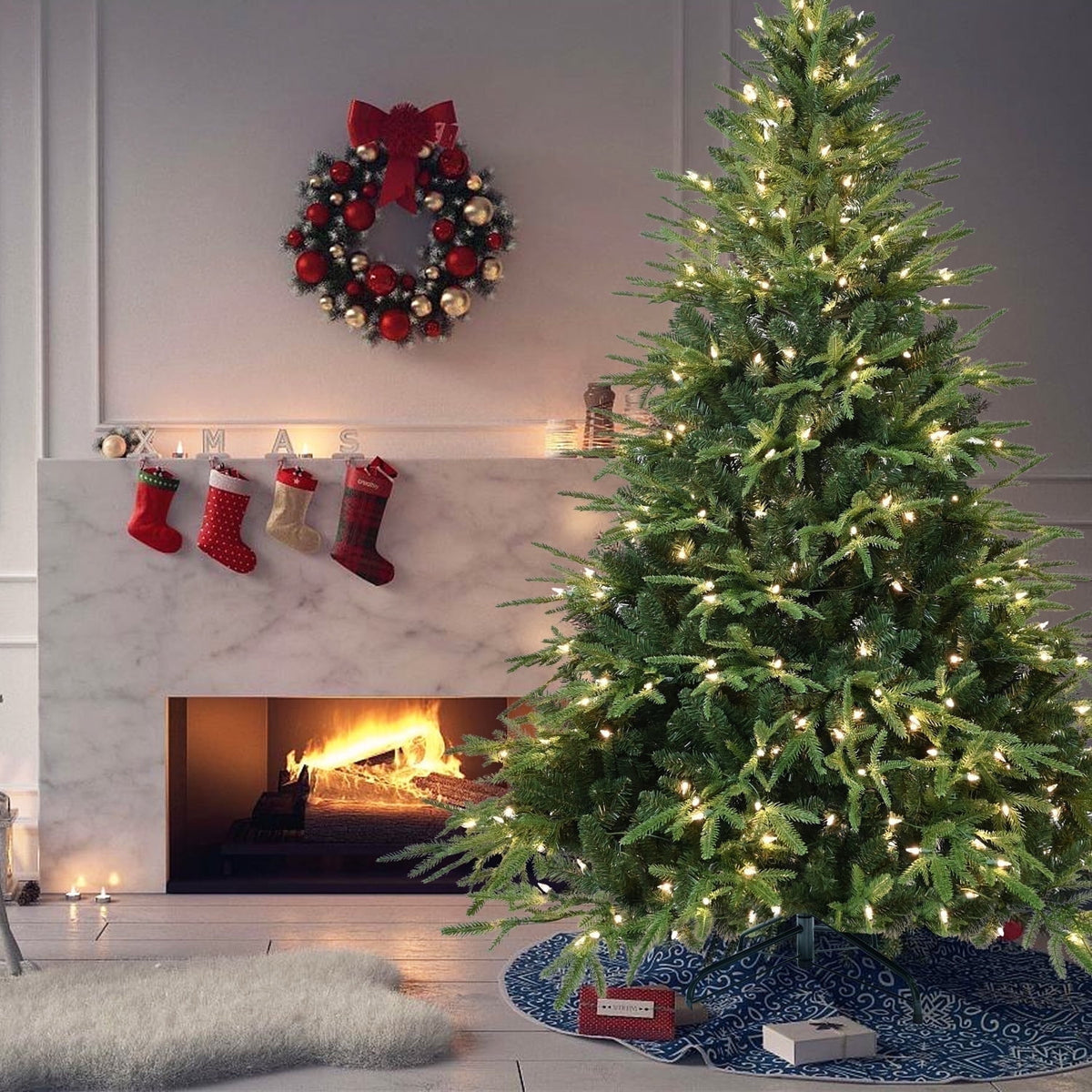 Makeatree 4ft Prelit Artificial Christmas Tree Realistic Fir Xmas Tree with 907 PE PVC Tips & 150 Lights Green & Foldable Base