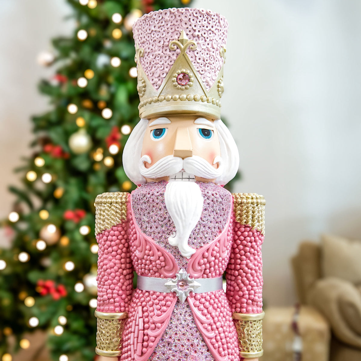 Sunnydaze Pink Polyresin Kenneth the Princely Nutcracker Christmas Statue, 37"