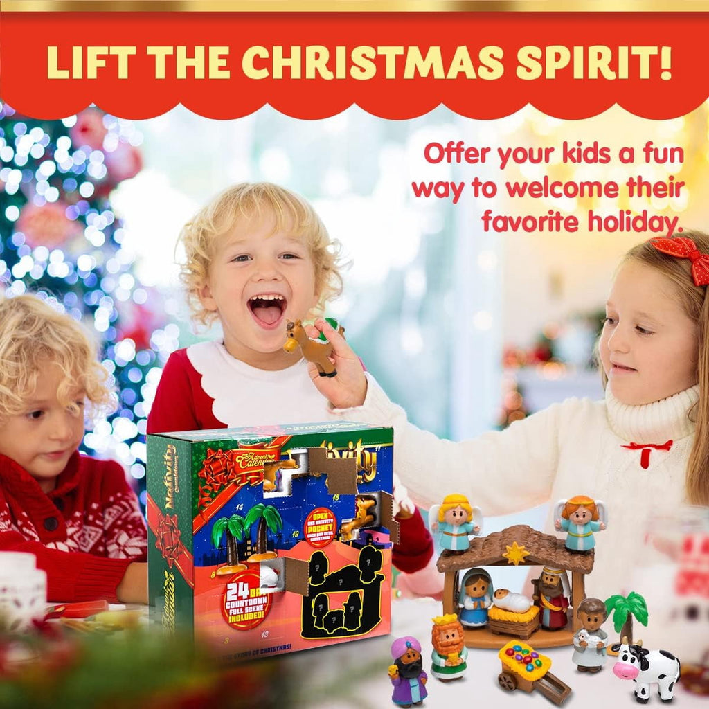 Joyfy Christmas Advent Calendar 2026 Nativity Figurine Set,Christmas Countdown Nativity Scene Set for Kids Boys Girls,24 PCS Nativity Advent Calendar