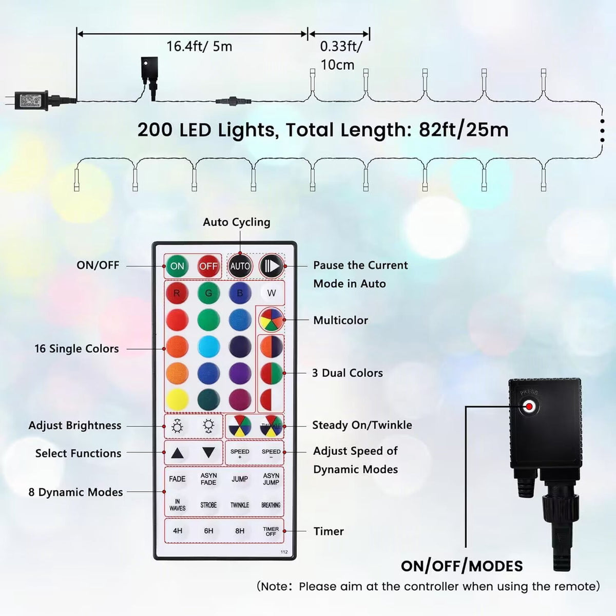 Christmas Lights Multicolor, Toodour 82ft 200 LED Christmas String Lights with 8 Modes, Timer, Connectable Plug in Christmas Outdoor Indoor Lights for Home, Garden, Party, Christmas Tree Decor
