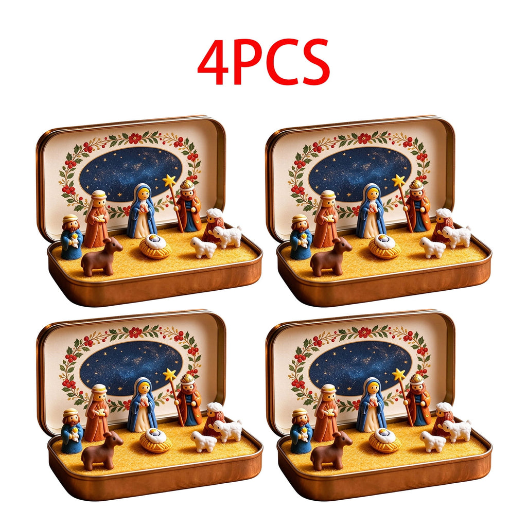 Daghihgewr Mini Christmas Nativity Set Tabletop Tin Box Multicolor Indoor Religious Ornament 1-Count 3.9 x 2.8 x 1.2 Inch