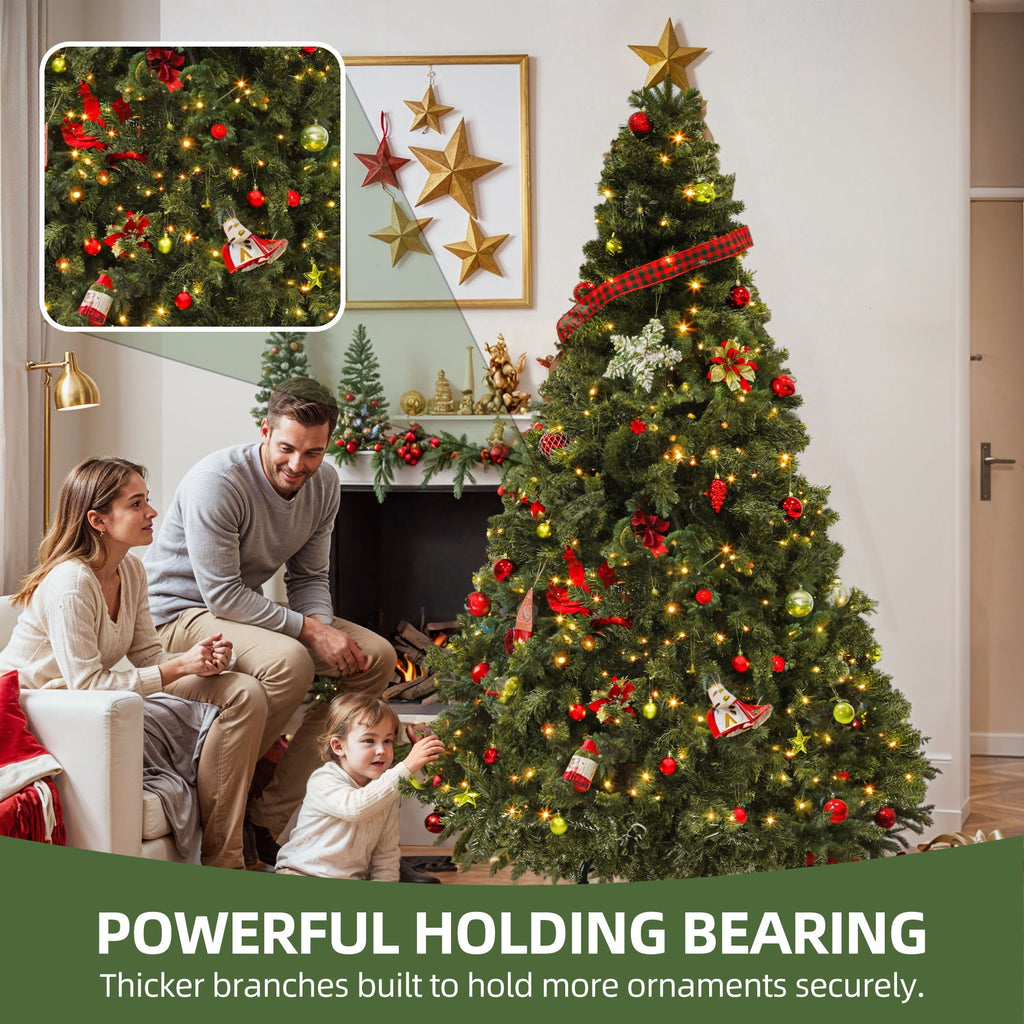 Uforic 6ft Pre-lit Hinged Spruce Artificial Christmas Tree with 1000 Branch Tips & 250 Lights, Remote Control, 11 Light Modes, Green