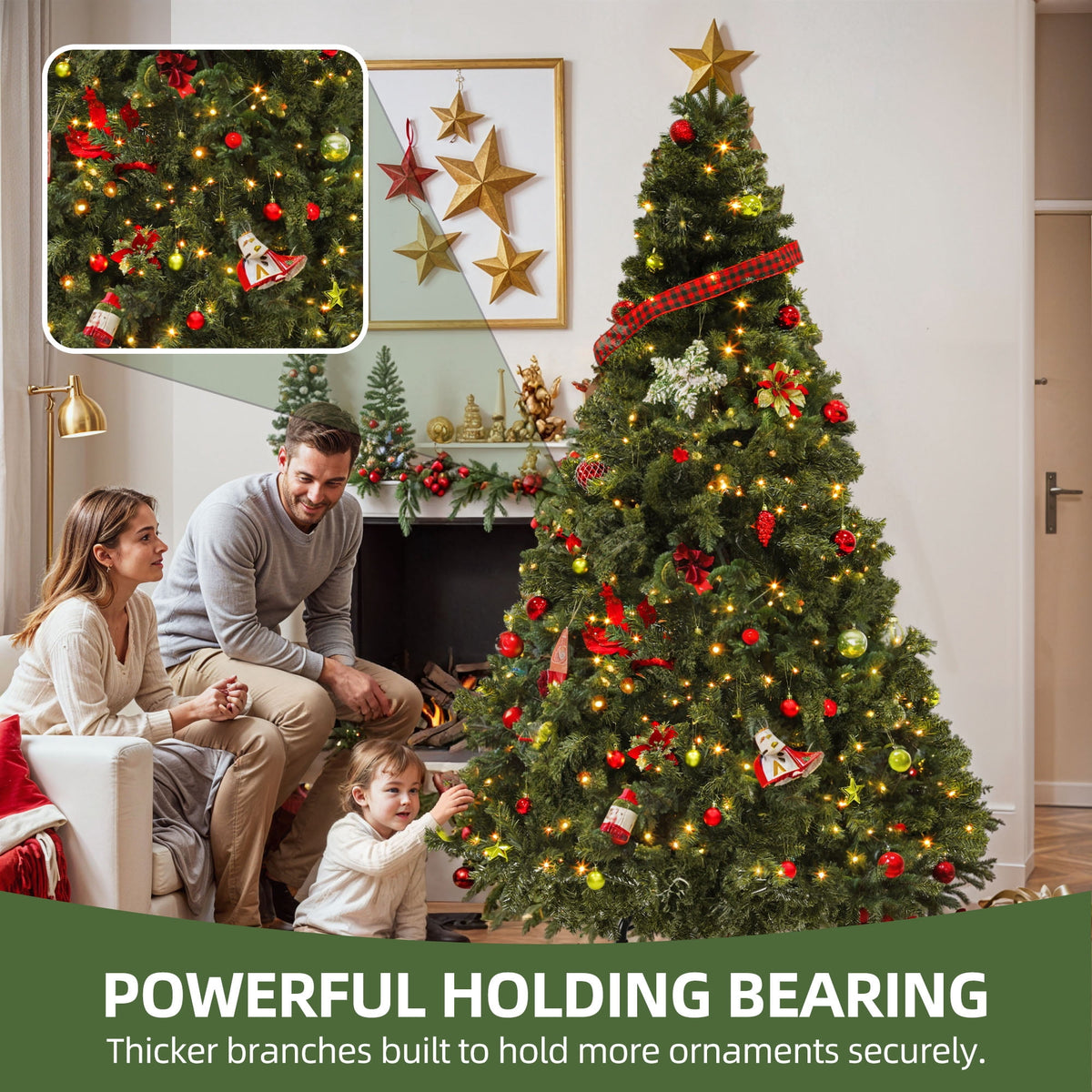 Uforic 6ft Pre-lit Hinged Spruce Artificial Christmas Tree with 1000 Branch Tips & 250 Lights, Remote Control, 11 Light Modes, Green