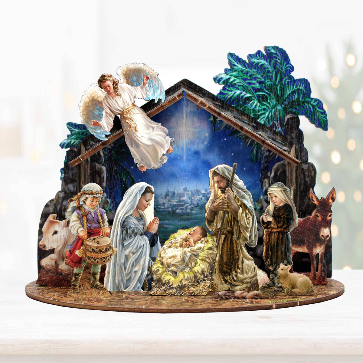 Designocracy Miniature Village Indoor Nativity Scene, 6.5 in Wood
