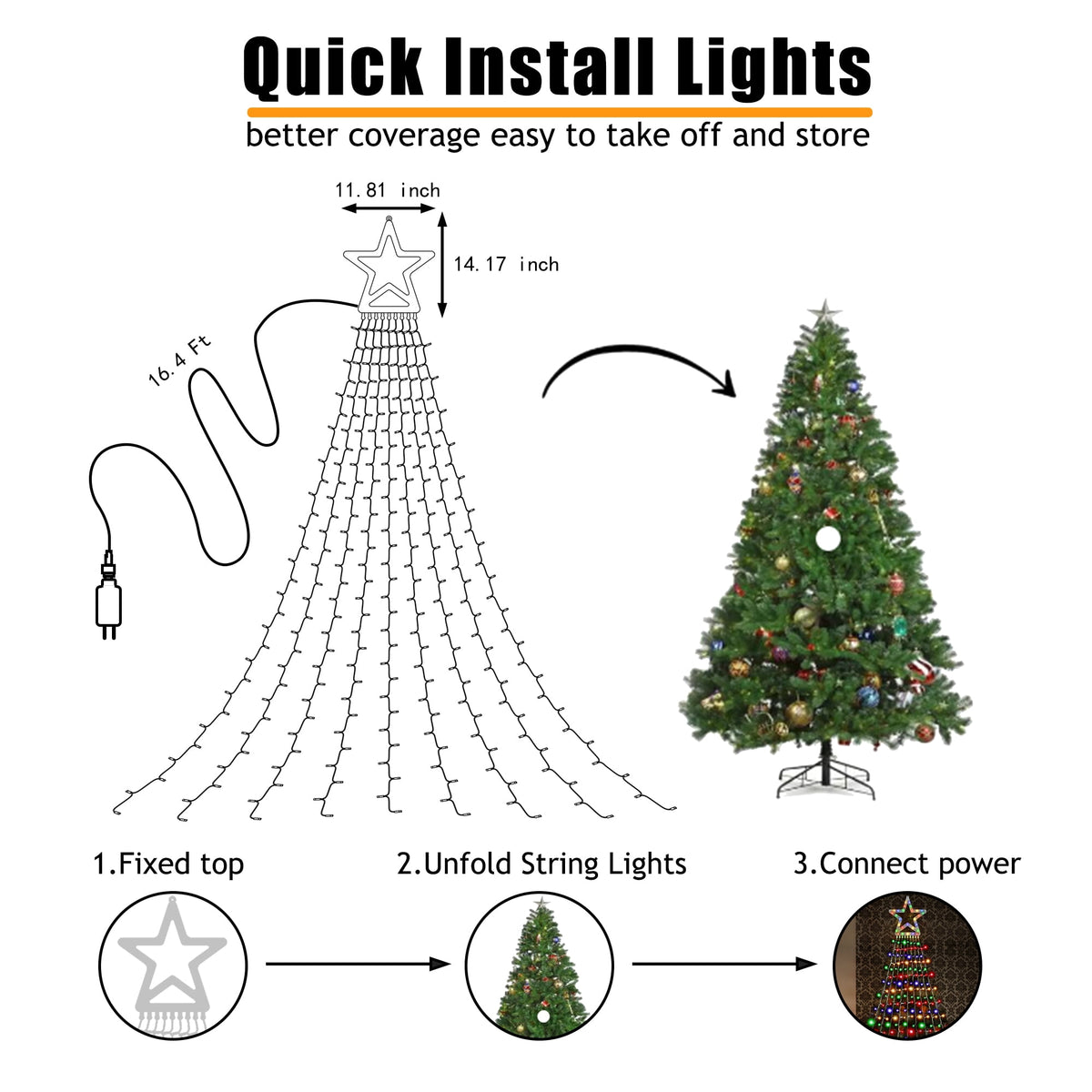 DAYBETTER Christmas String Lights Outdoor, Waterfall Star Lights with 317 LED, for Christmas Tree, New Year Decoration (Star-Multicolor)
