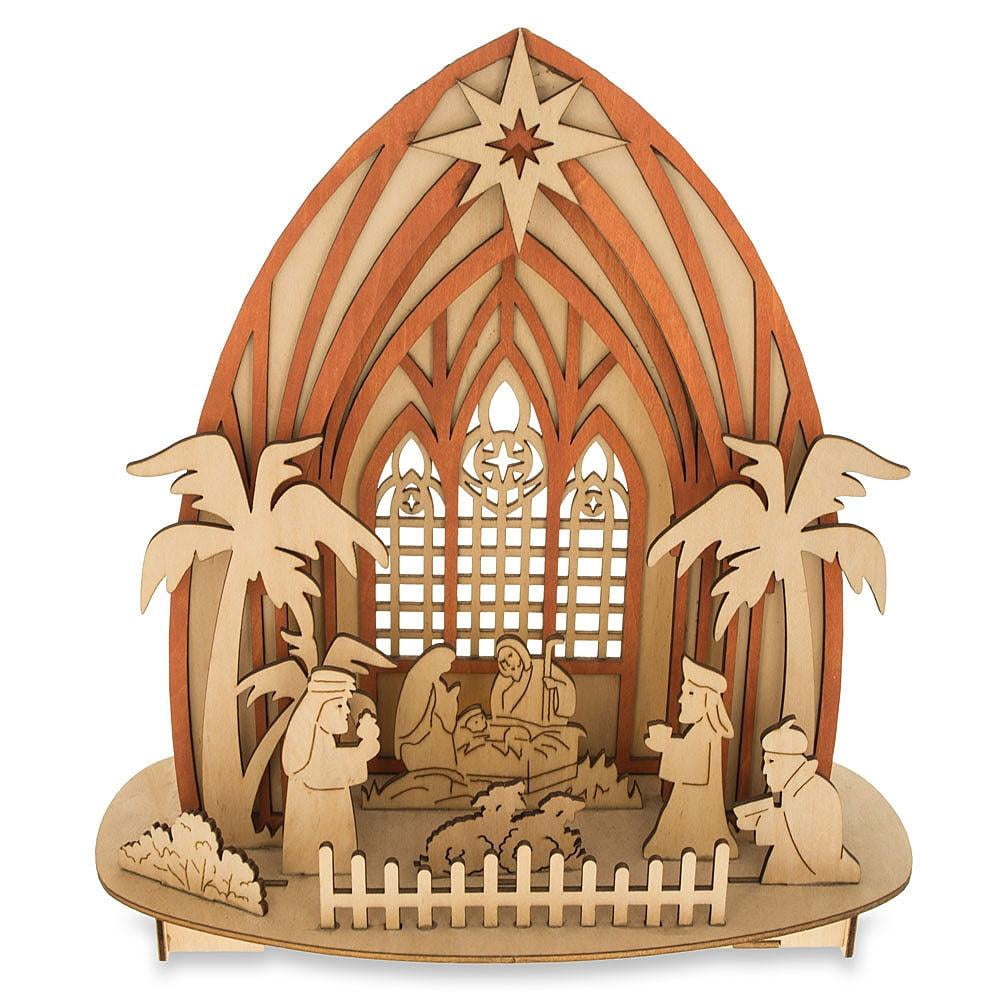 Wooden Nativity Scene Set with LED Lights 11 Inches