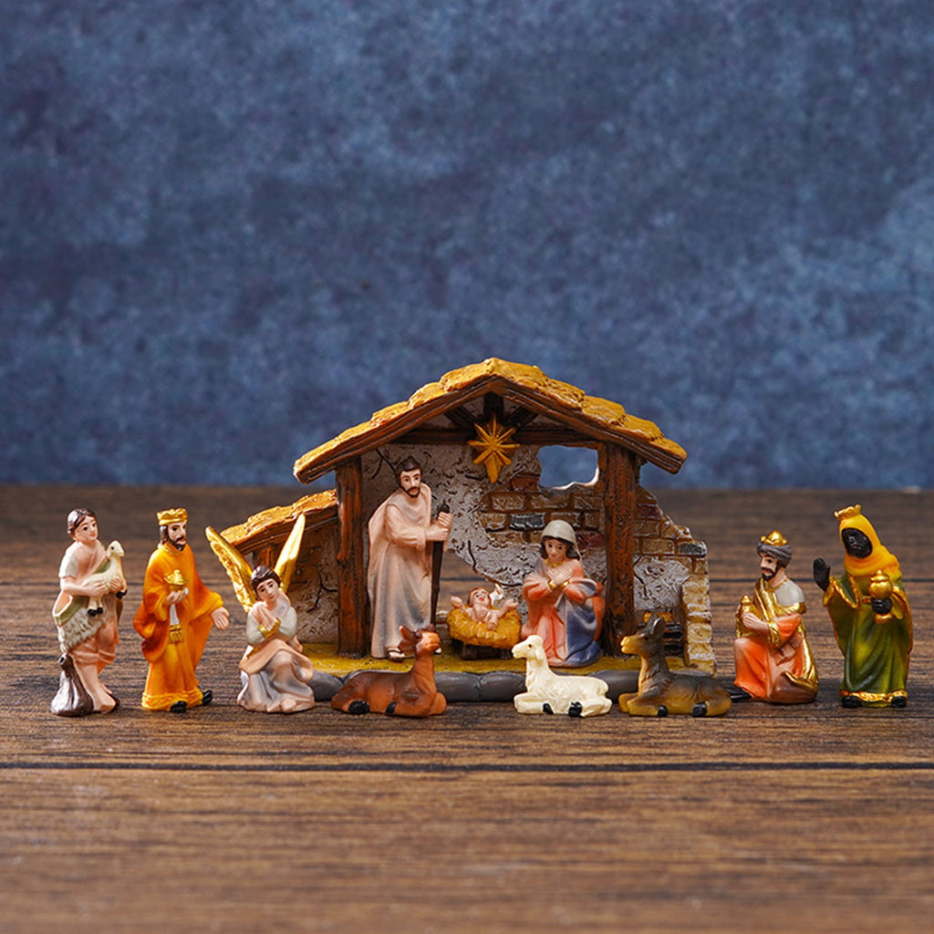Christmas Nativity Figurines Resin Manger Holy Family Nativity Scenes Statue for Xmases Indoor Home Table Decorations