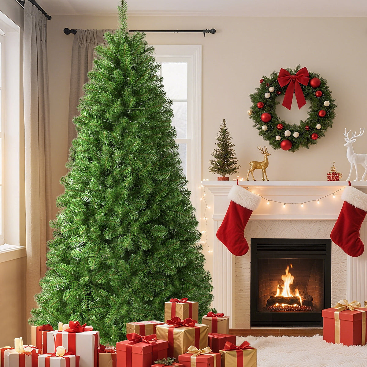 Lolsea 7ft Pre-Lit Premium Artificial Hinged Christmas Tree w/ Warm White Lights, Perfect Choice for Xmas Decoration