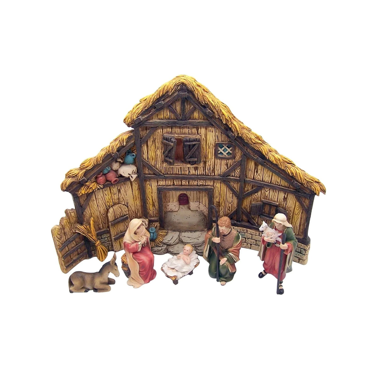 Roman Nativity with Stable Shepherd and Donkey 6 Piece Set