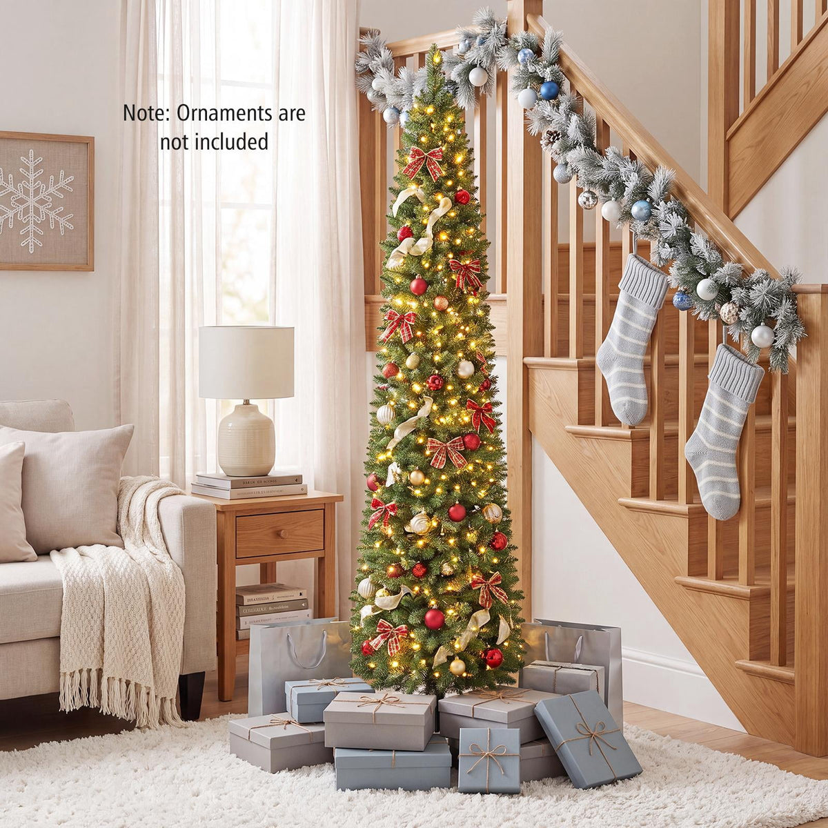 Costway 6 FT Pencil Christmas Tree Pre-Lit Folding Metal Stand Green