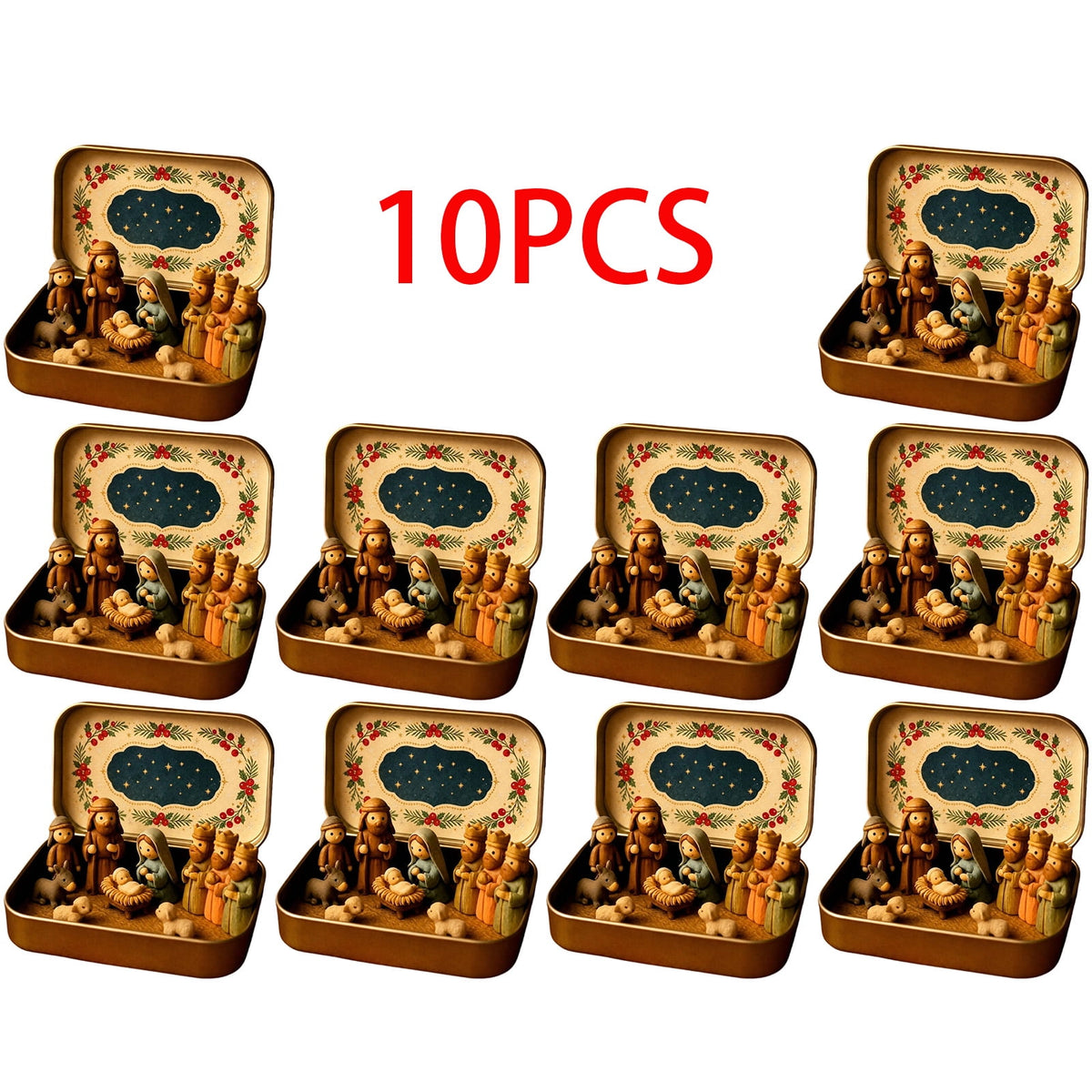 Daghihgewr Mini Christmas Nativity Set Tabletop Tin Box Multicolor Indoor Religious Ornament 1-Count 3.9 x 2.8 x 1.2 Inch