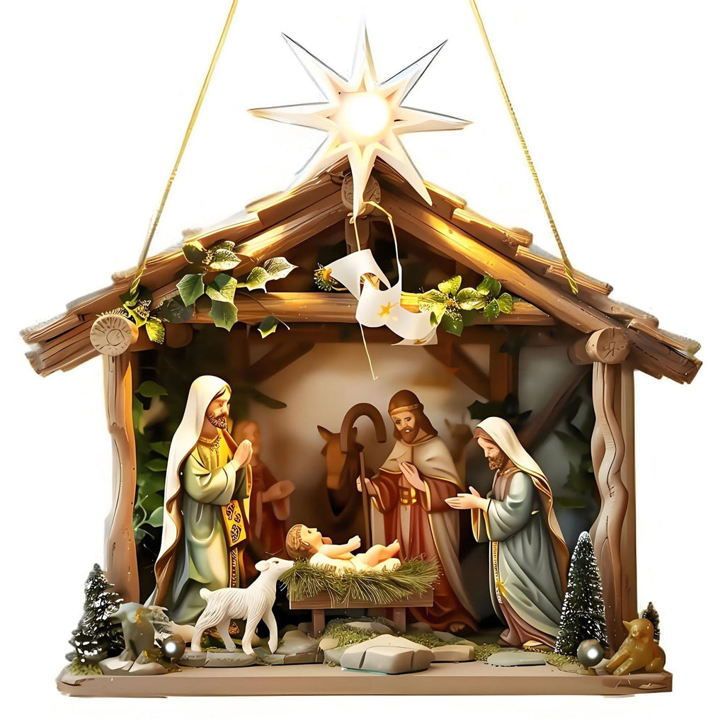 AuroraX Hanging Nativity Scene Sets for Christmas Decor,Holy Family Vintage Acrylic Ornament for Christmas Tree,Holiday Indoor Religious Decorations