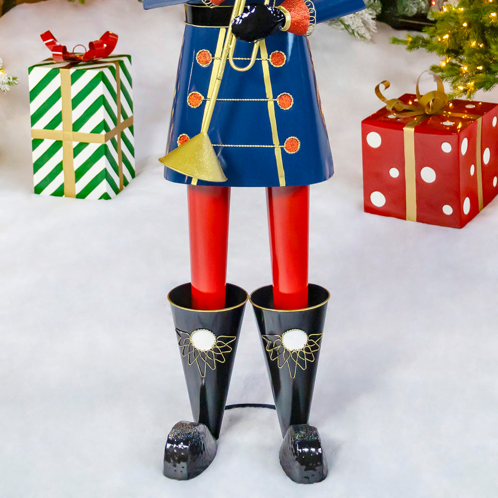 59” Tall Iron Christmas Green Nutcracker Holding Drum “Leo”