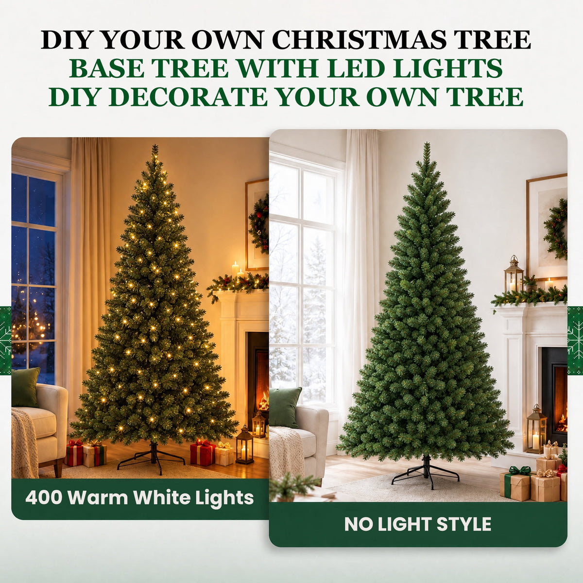 DAYBETTER 8ft Artificial Christmas Tree, 500 Warm White Lights & 1335 Branch Tips, Includes Metal Stand, Indoor/Outdoor Xmas Holiday Decor