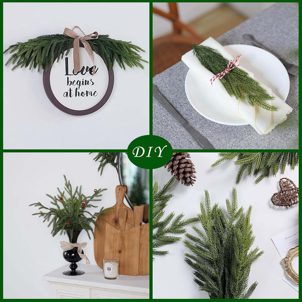 USPEED 18 Inch Real Touch Artificial Norfolk Pine Branches, Faux Cedar Pine Stem Fake Greenery Pine Picks for Vase DIY Garland Wreath Home Decoration - 6Pcs