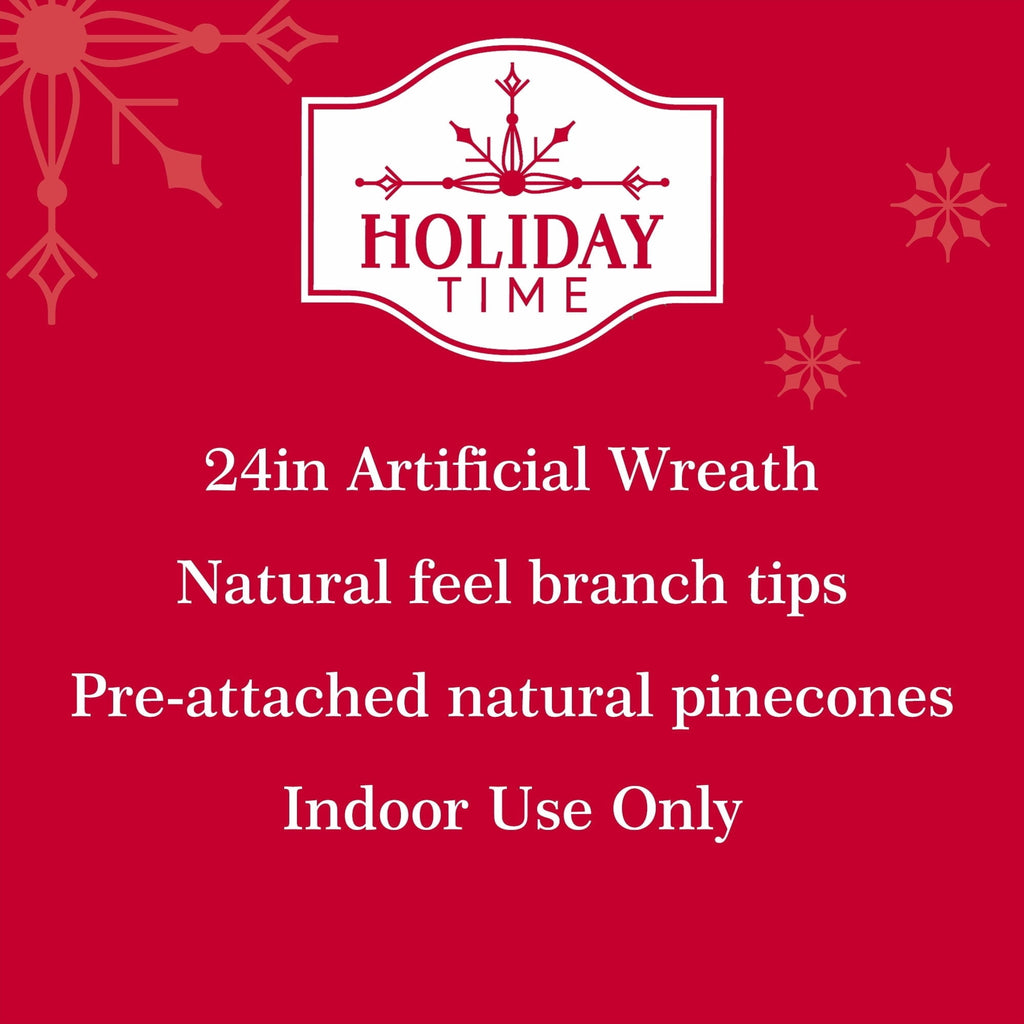Sonoma Cypress with Pinecones Artificial Christmas Wreath, Green, 24", by Holiday Time