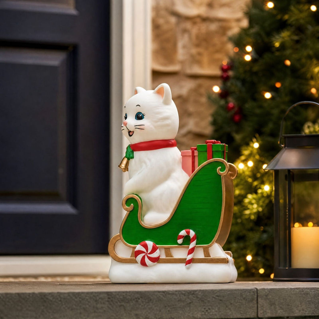Luckky Lighted Christmas Dog Resin Statue, Santa Hat and Scarf Dog Figurine, 7.87 Inch, Multi-Color LED Lights, Indoor Outdoor Holiday Decor