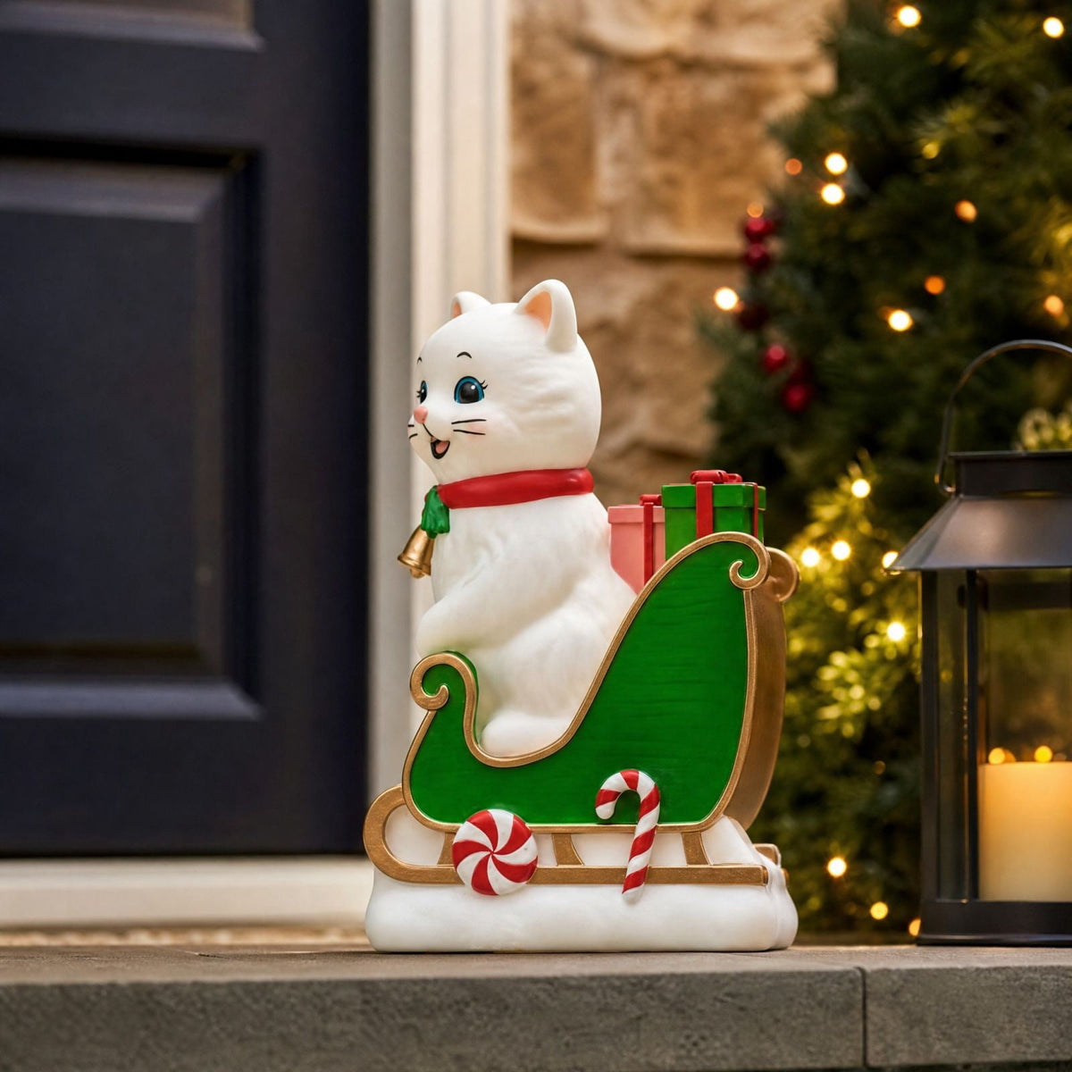 Luckky Lighted Christmas Dog Resin Statue, Santa Hat and Scarf Dog Figurine, 7.87 Inch, Multi-Color LED Lights, Indoor Outdoor Holiday Decor