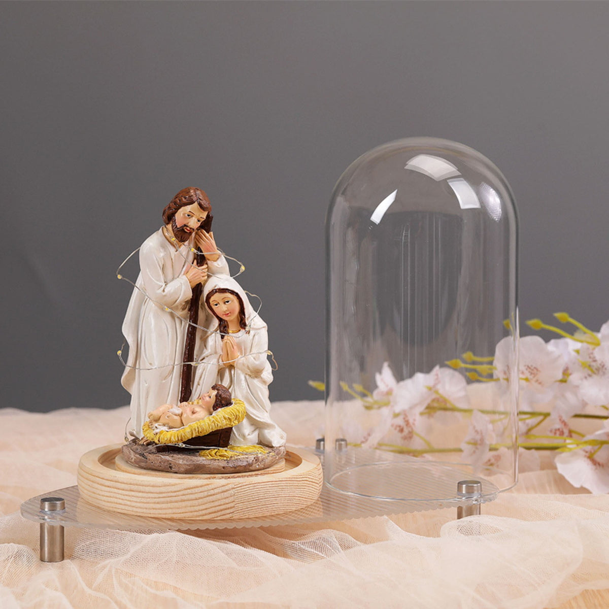 Bfogop Glass Christmas Led Nativity Scene Figurine Glowing Ornament Crafts For Festival Wedding Birthday Party Christmas Nativity Figurines Decorations Glass Dome Religious Decorations